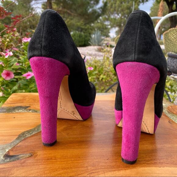 VINCE CAMUTO Black and Purple Suede Mary Jane Platform Pump Heel Size 6 - Picture 5 of 8
